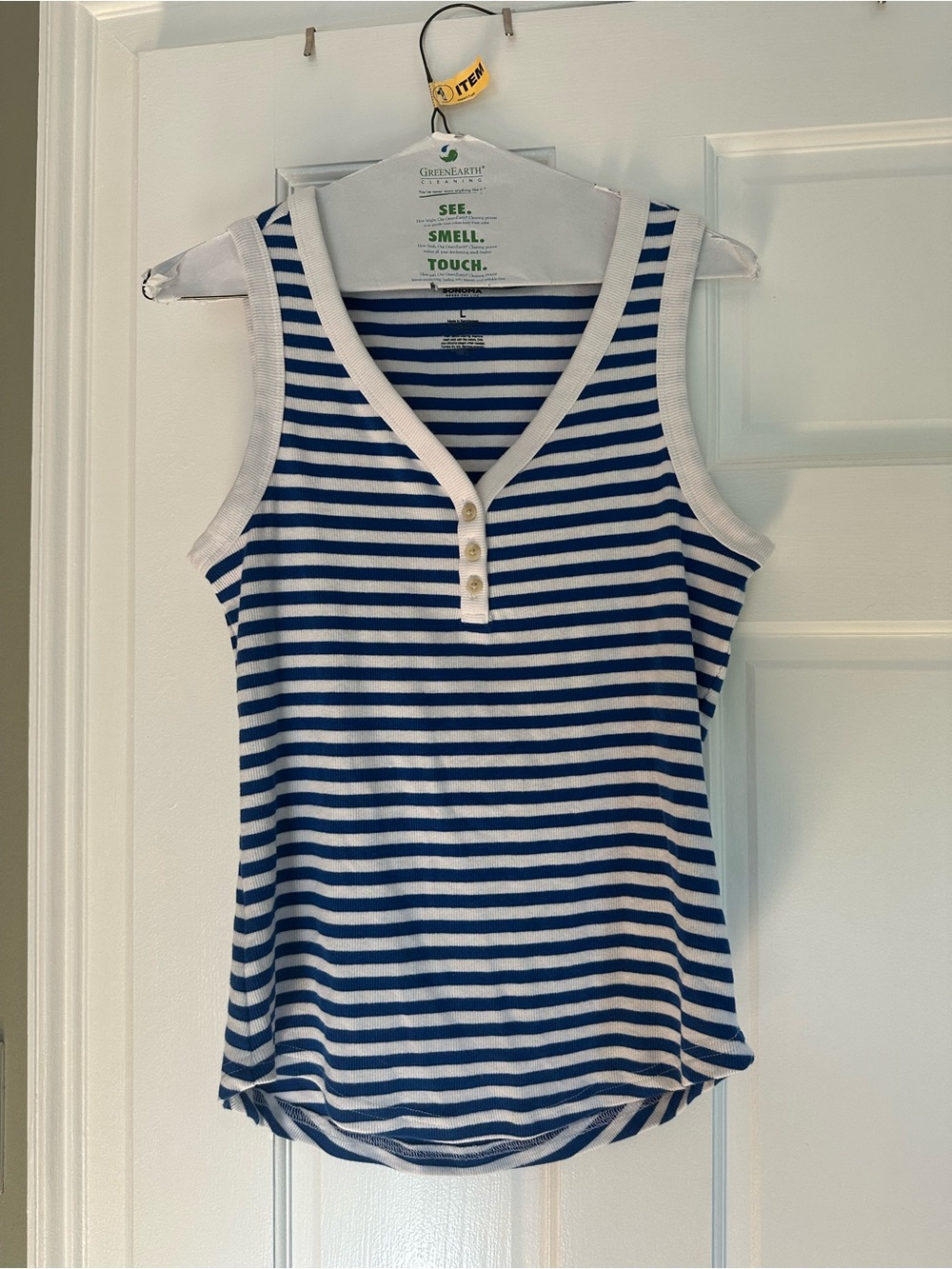 Sonoma Blue & White Striped Sleeveless Henley Tank